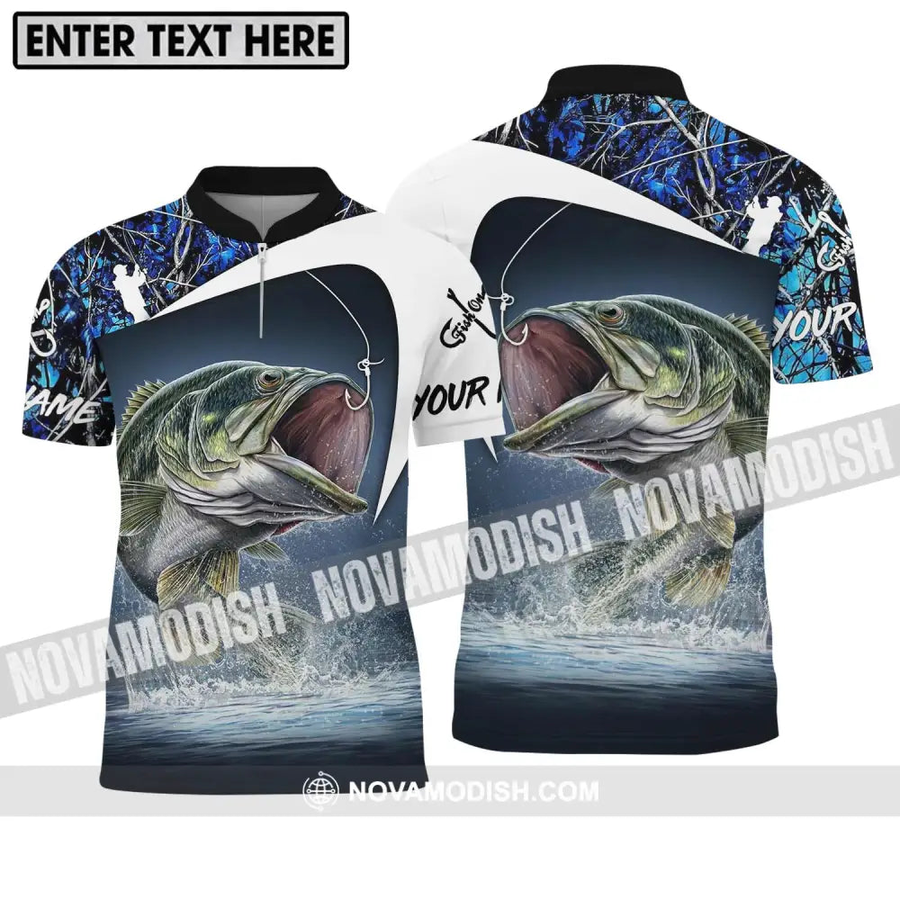 Unisex Shirt - Custom Name Fisher Shirt Hook Fishing Zipper Polo Shirt / S T-shirt