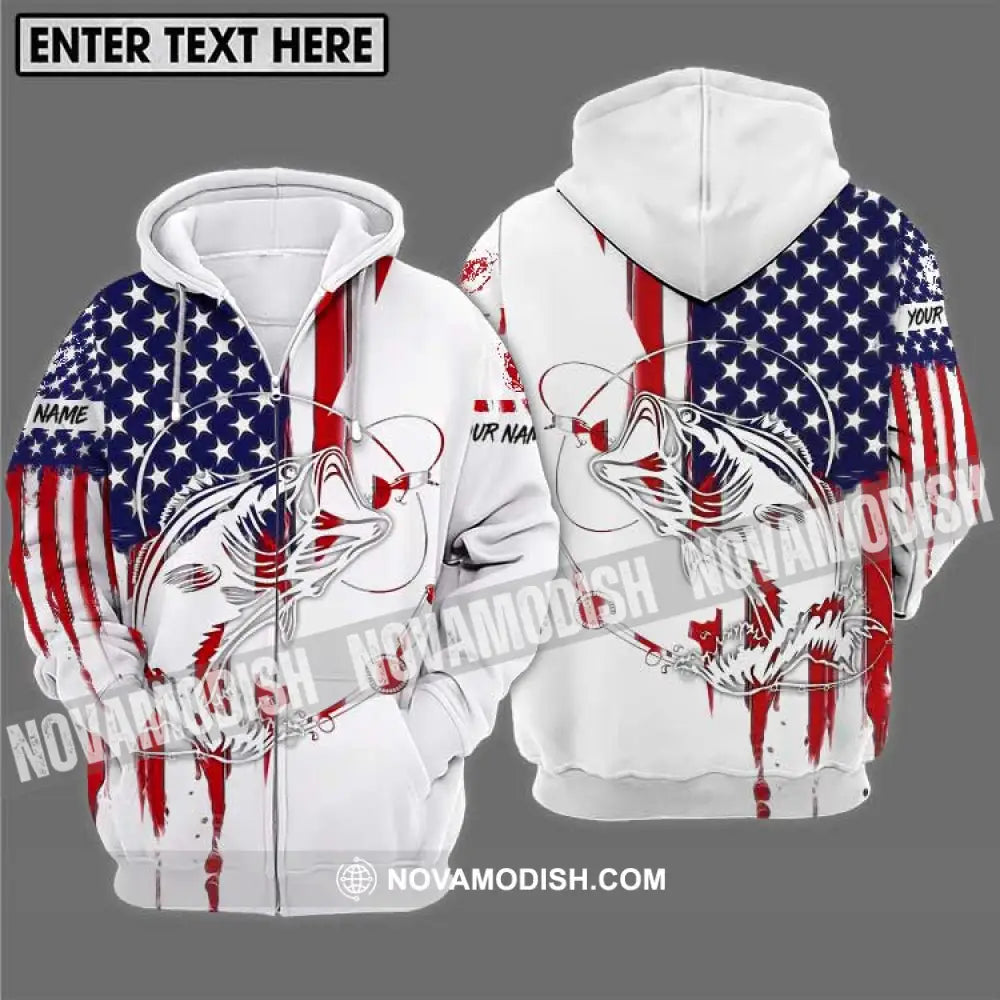 Unisex Shirt - Custom Name Fisher Shirt USA Flag Color Zipper Hoodie / S T-shirt
