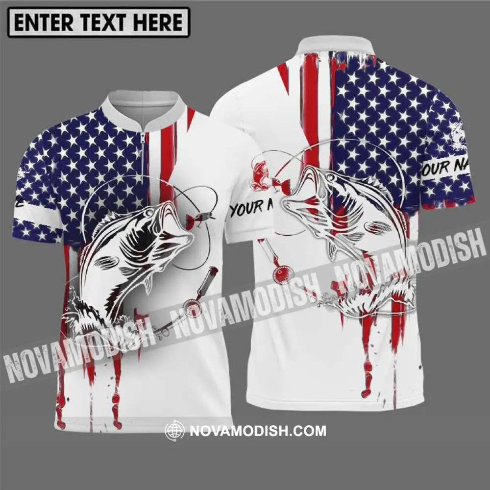 Unisex Shirt - Custom Name Fisher Shirt USA Flag Color Zipper Polo Shirt / S T-shirt