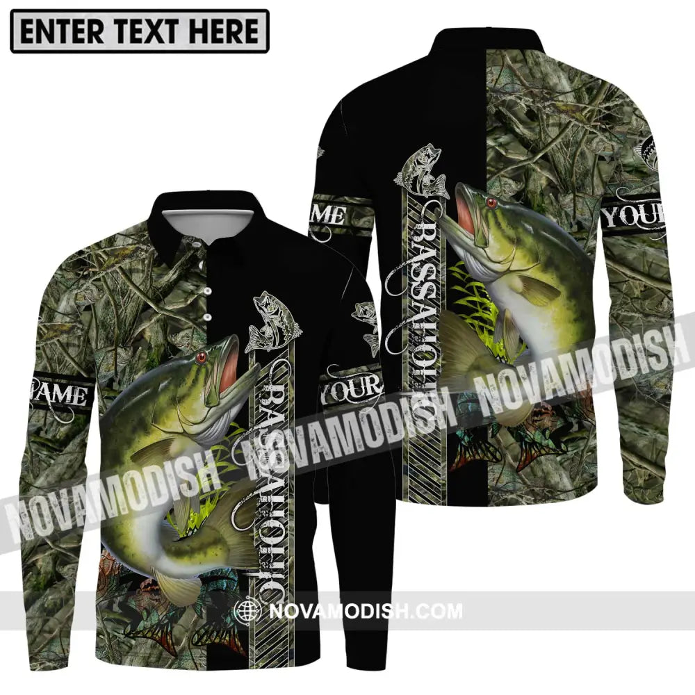 Unisex Shirt - Custom Name Fishing Shirt Bassa Long Sleeve Polo / S T-shirt