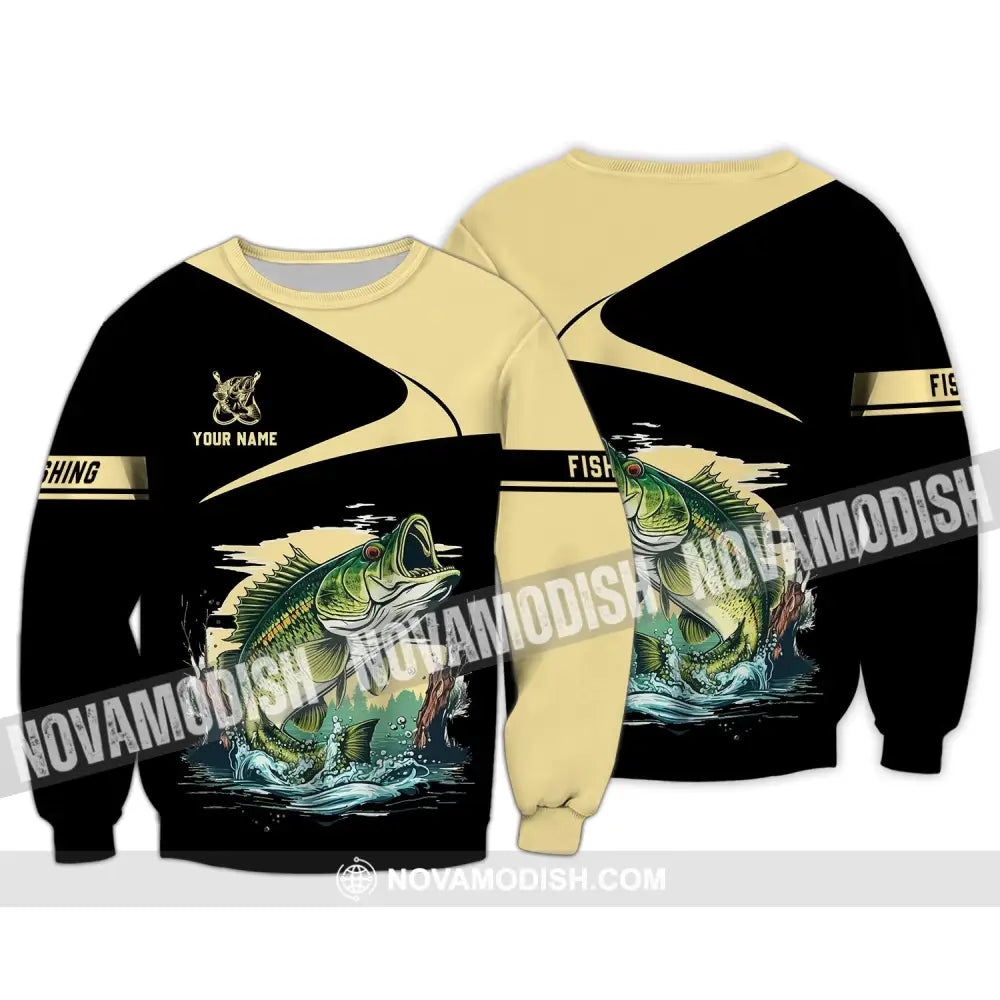 Unisex Shirt - Custom Name Fishing Black Gold Shirt Long Sleeve / S T-shirt