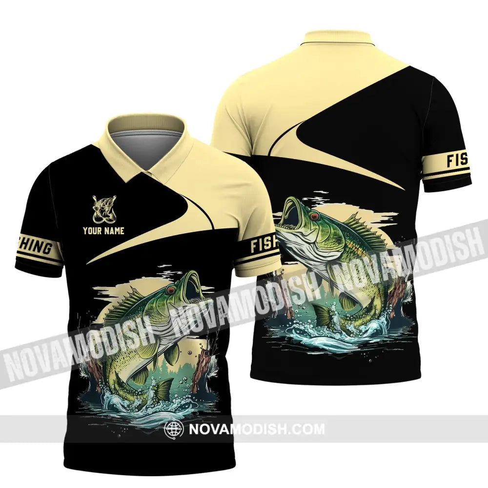 Unisex Shirt - Custom Name Fishing Black Gold Shirt Polo Shirt / S T-shirt