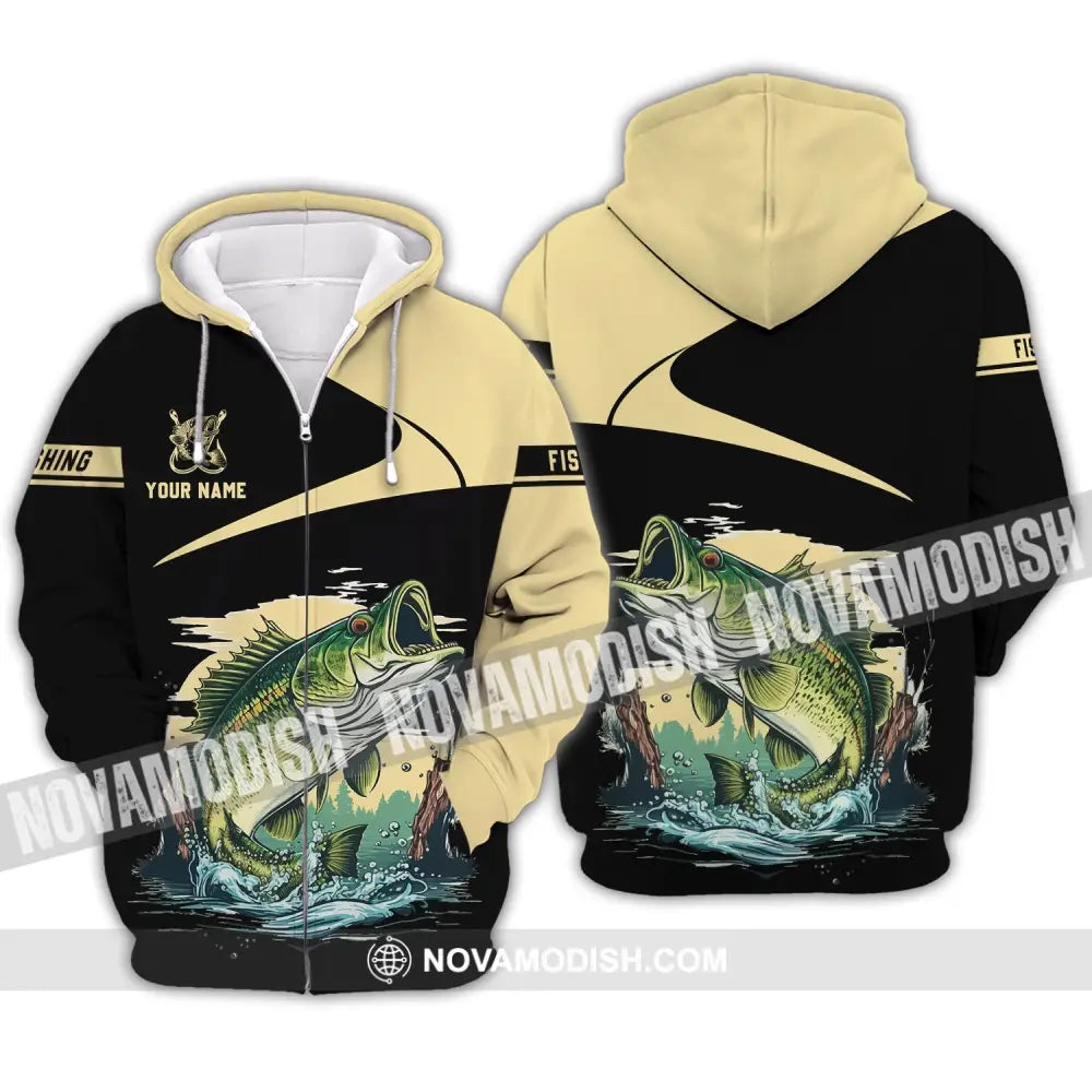 Unisex Shirt - Custom Name Fishing Black Gold Shirt Zipper Hoodie / S T-shirt