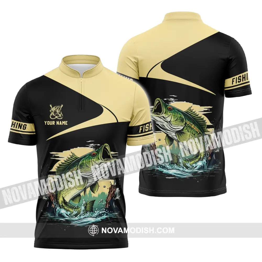 Unisex Shirt - Custom Name Fishing Black Gold Shirt Zipper Polo Shirt / S T-shirt
