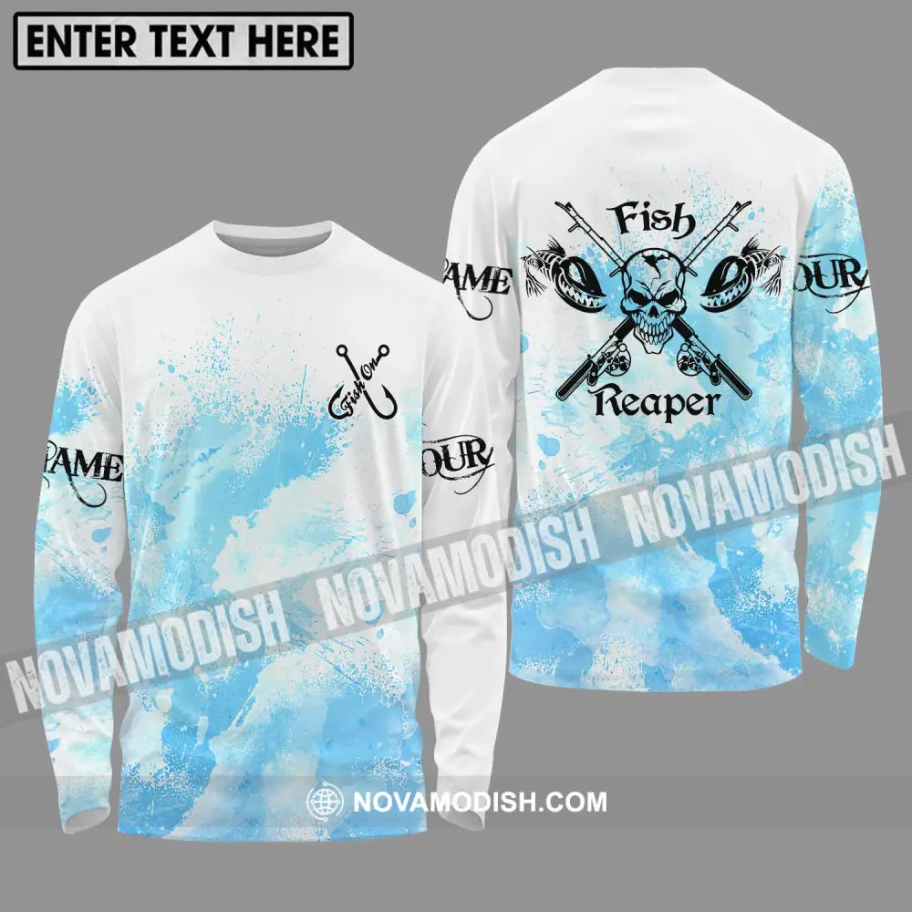 Unisex Shirt - Custom Name Fishing Shirt Fish Skull Reaper Long Sleeve Shirt / S T-shirt