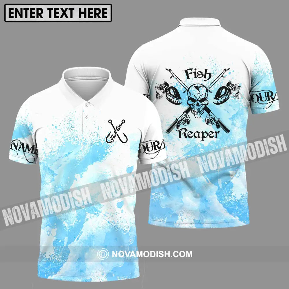 Unisex Shirt - Custom Name Fishing Shirt Fish Skull Reaper Polo Shirt / S T-shirt