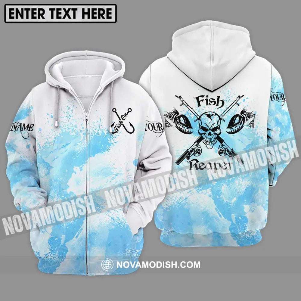 Unisex Shirt - Custom Name Fishing Shirt Fish Skull Reaper Zipper Hoodie / S T-shirt