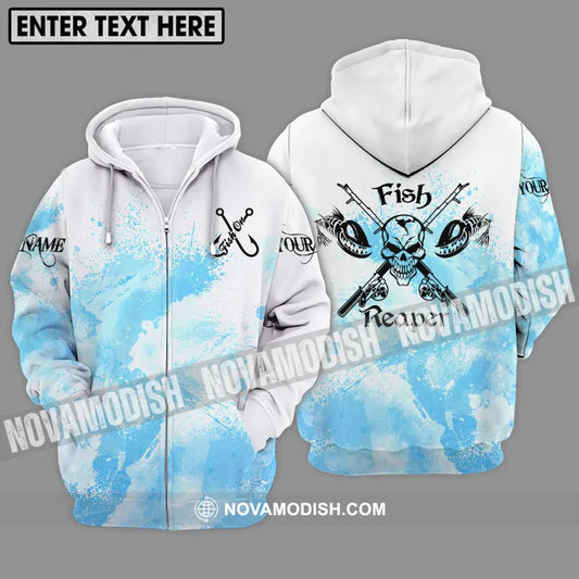 Unisex Shirt - Custom Name Fishing Shirt Fish Skull Reaper Zipper Hoodie / S T-shirt