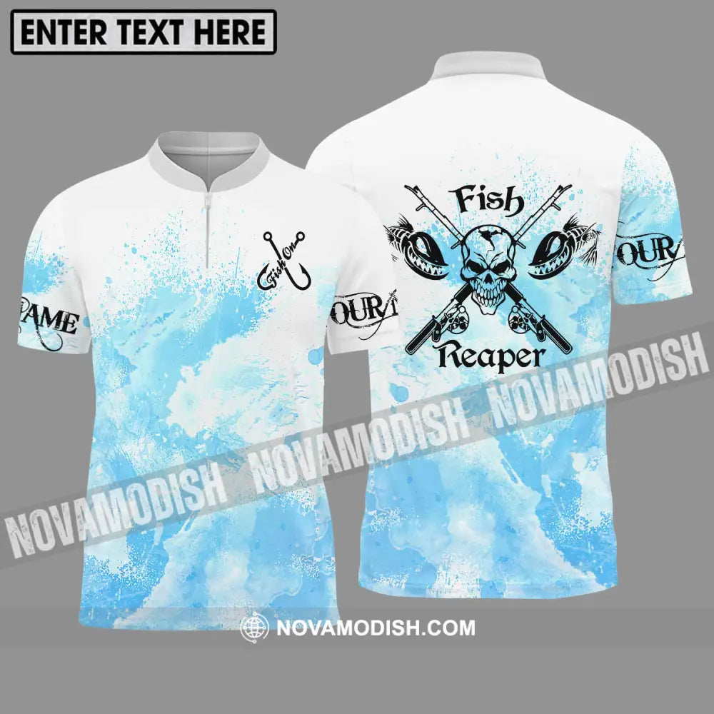 Unisex Shirt - Custom Name Fishing Shirt Fish Skull Reaper Zipper Polo Shirt / S T-shirt