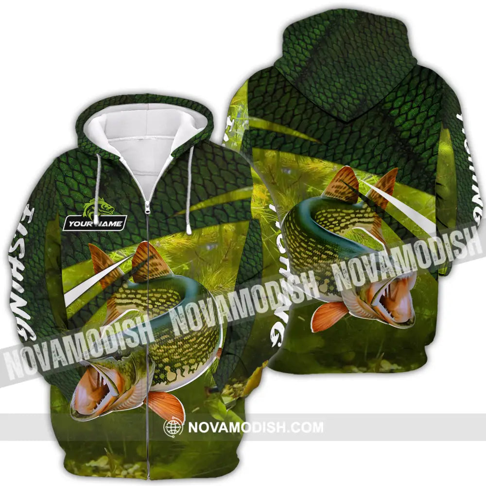 Unisex Shirt - Custom Name Fishing Green Shirt Zipper Hoodie / S T-shirt