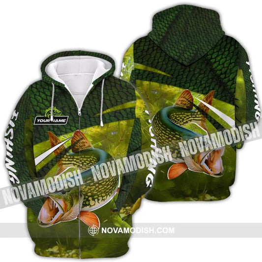 Unisex Shirt - Custom Name Fishing Green Shirt Zipper Hoodie / S T-shirt