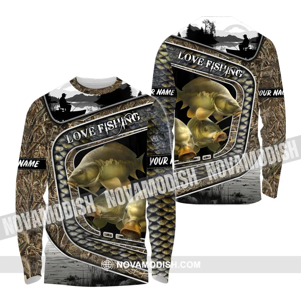 Unisex Shirt Custom Name Fishing Shirt Love Fishing Polo Shirt Long Sleeve Shirt / S T-shirt
