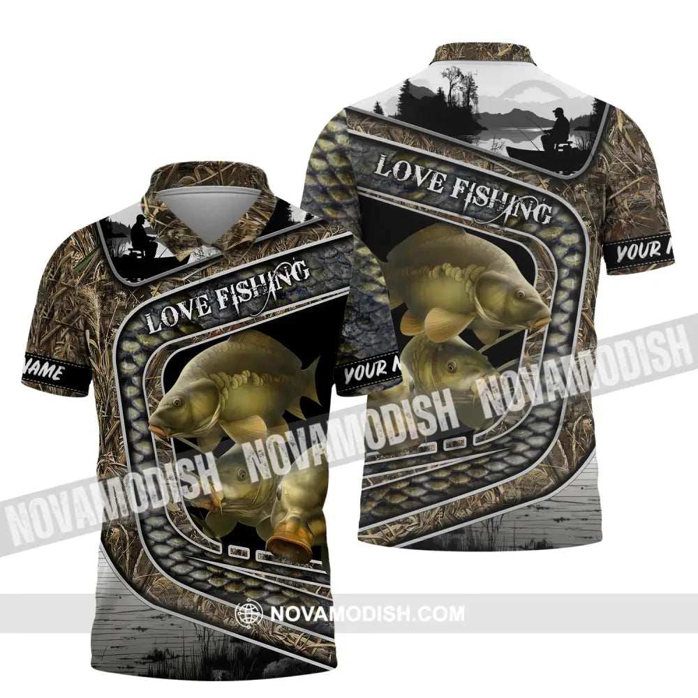 Unisex Shirt Custom Name Fishing Shirt Love Fishing Polo Shirt Polo Shirt / S T-shirt