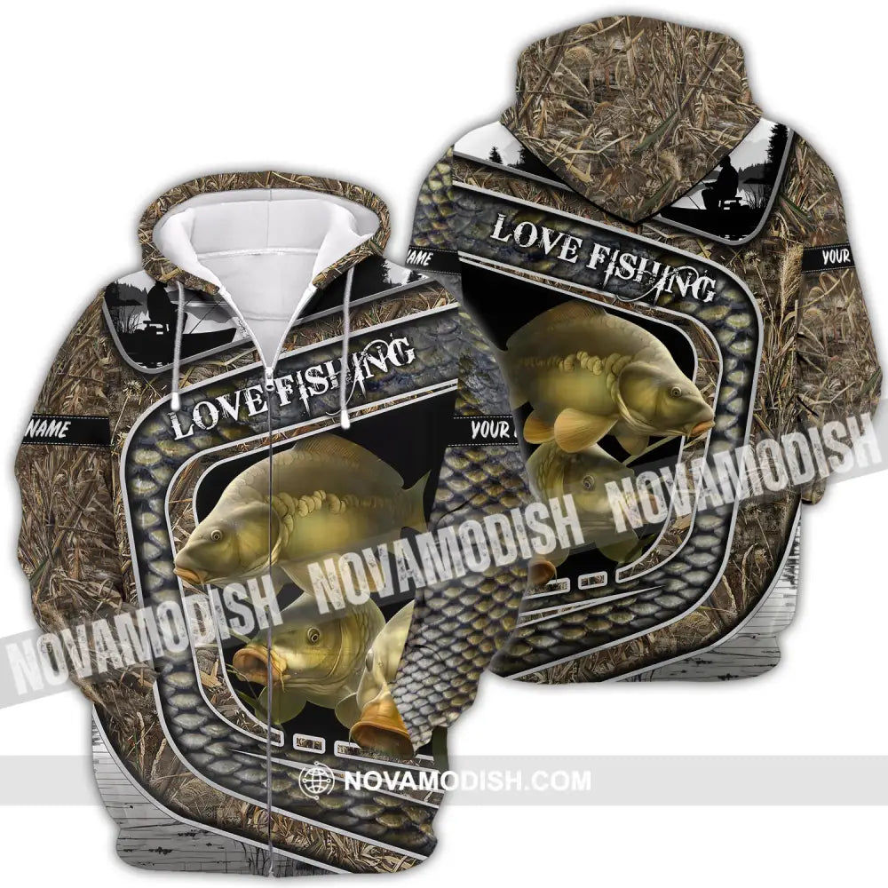 Unisex Shirt Custom Name Fishing Shirt Love Fishing Polo Shirt Zipper Hoodie / S T-shirt