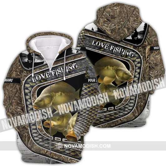 Unisex Shirt Custom Name Fishing Shirt Love Fishing Polo Shirt Zipper Hoodie / S T-shirt