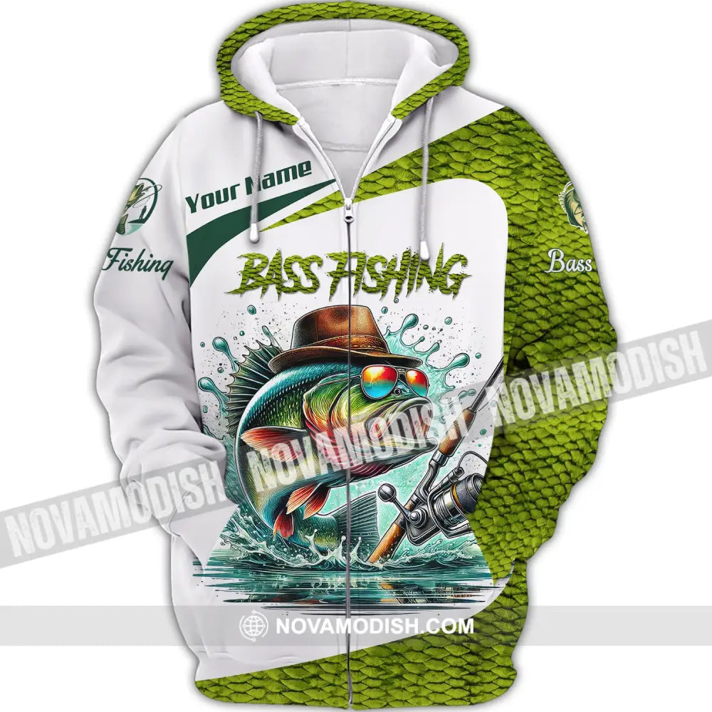 Unisex Shirt Custom Name Fishing Lover Bass Hoodie Polo Long Sleeve Zipper / S T-Shirt