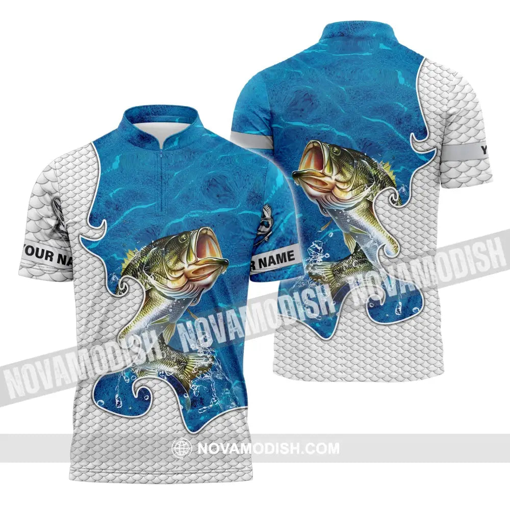 Unisex Shirt - Custom Name Fishing Lover Shirt Blue Water Zipper Polo Shirt / S T-shirt