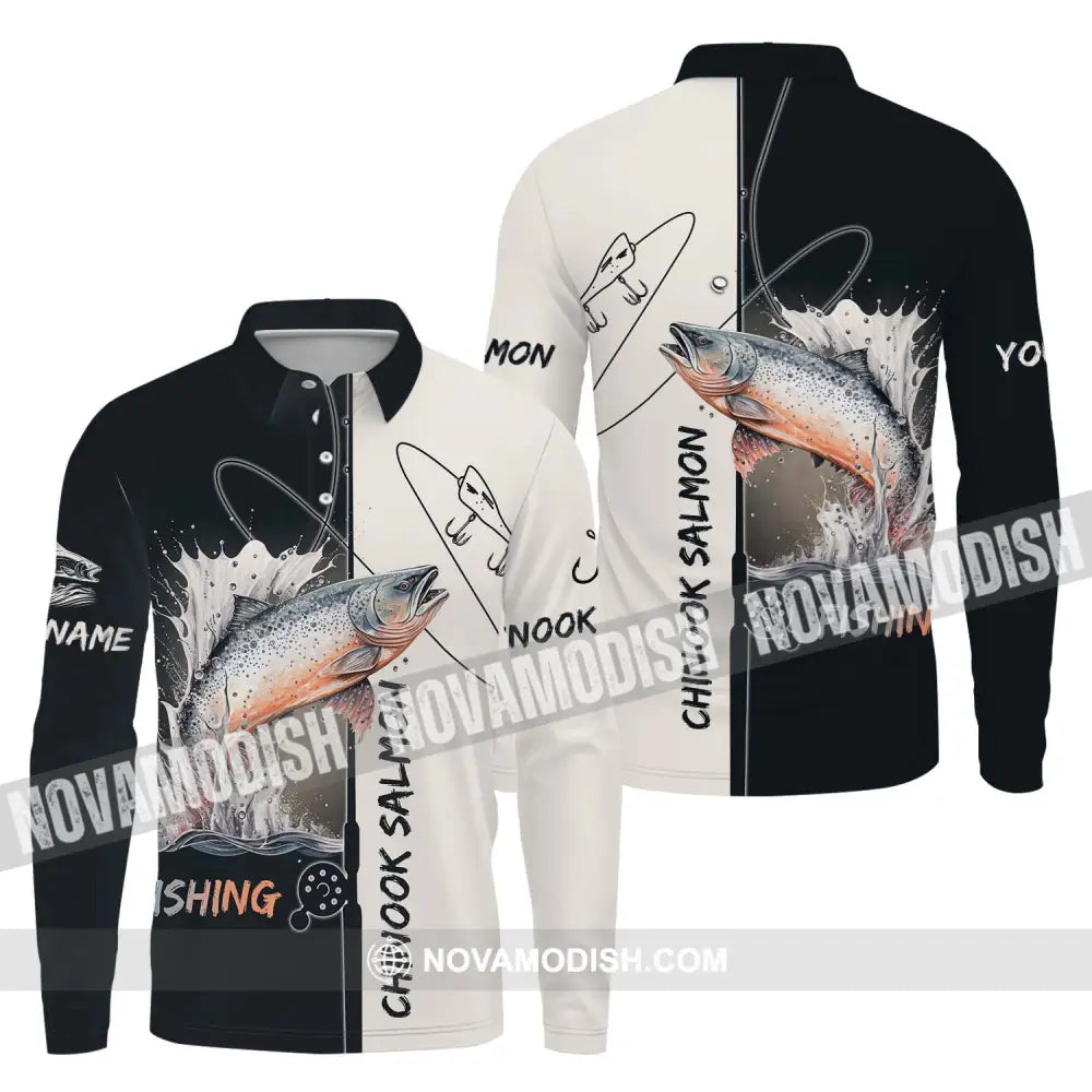 Unisex Shirt - Custom Name Fishing Lover Shirt Chinook Salmon Long Sleeve Polo / S T-shirt