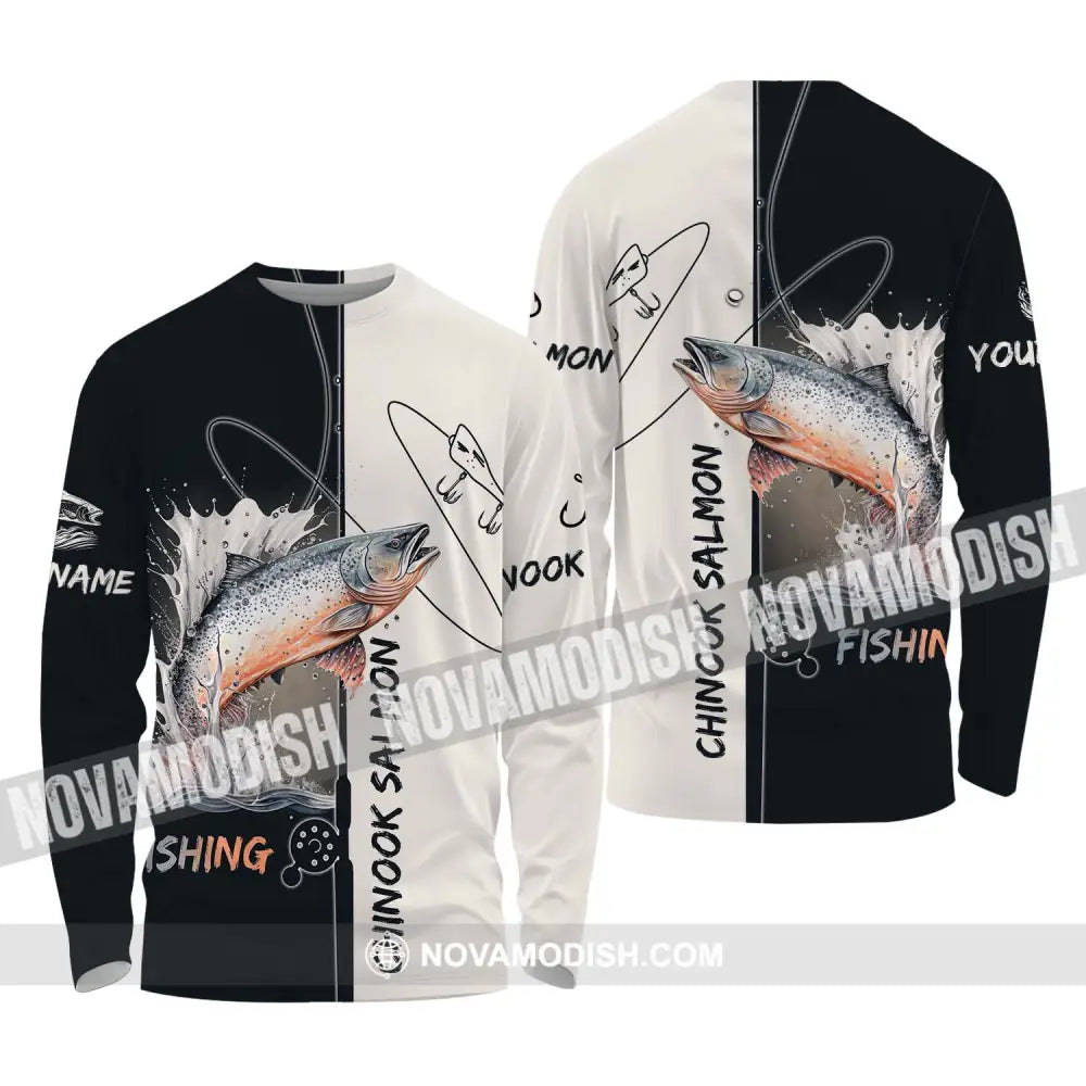 Unisex Shirt - Custom Name Fishing Lover Shirt Chinook Salmon Long Sleeve Shirt / S T-shirt