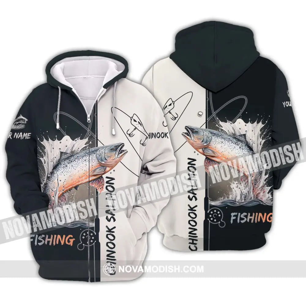 Unisex Shirt - Custom Name Fishing Lover Shirt Chinook Salmon Zipper Hoodie / S T-shirt