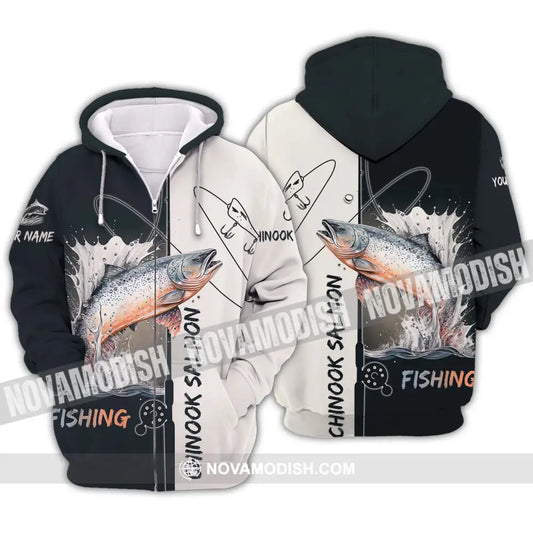 Unisex Shirt - Custom Name Fishing Lover Shirt Chinook Salmon Zipper Hoodie / S T-shirt