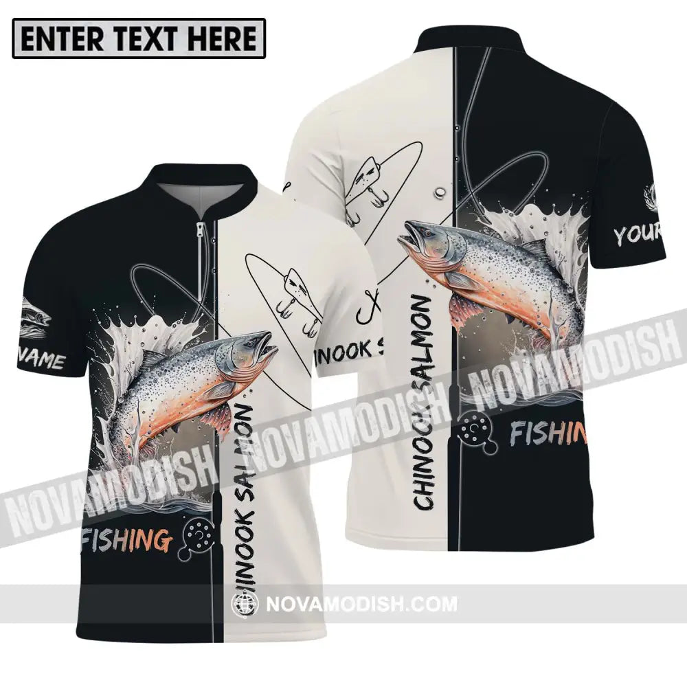 Unisex Shirt - Custom Name Fishing Lover Shirt Chinook Salmon Zipper Polo Shirt / S T-shirt