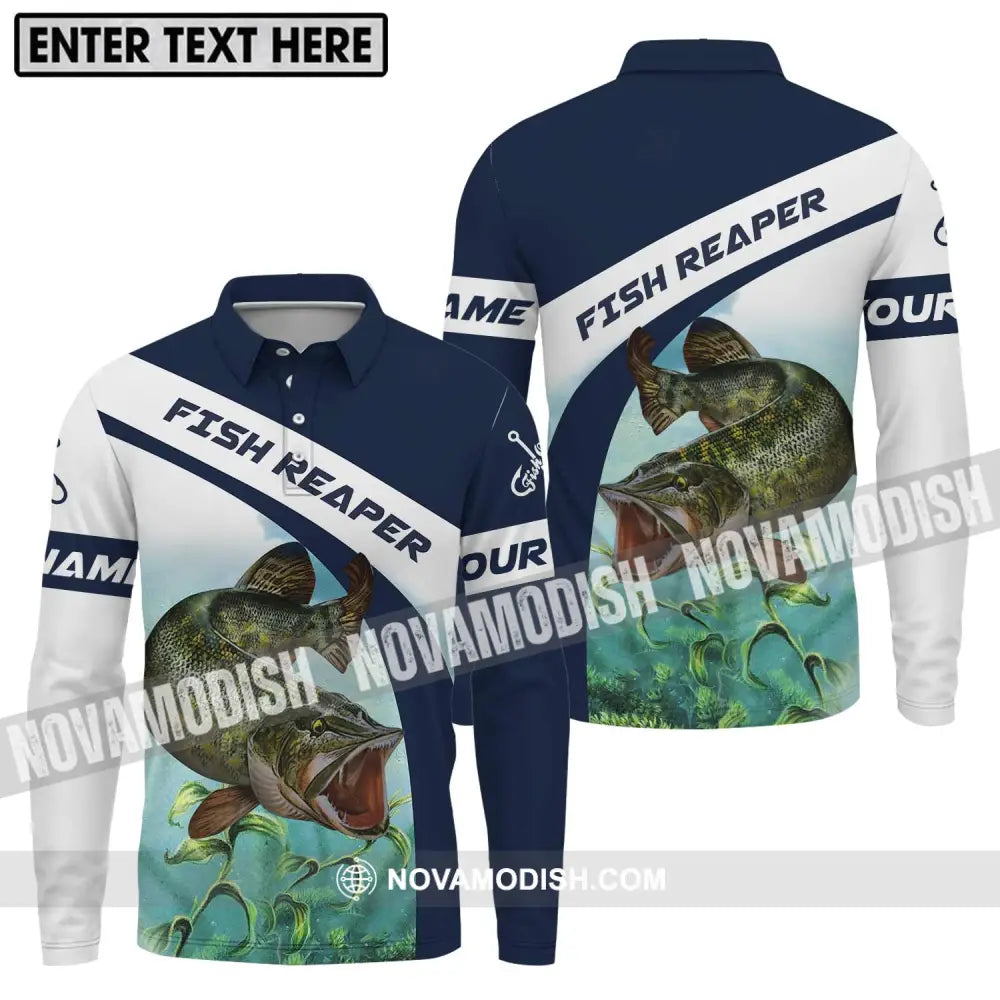 Unisex Shirt - Custom Name Fishing Lover Shirt Fish Reaper Long Sleeve Polo / S T-shirt