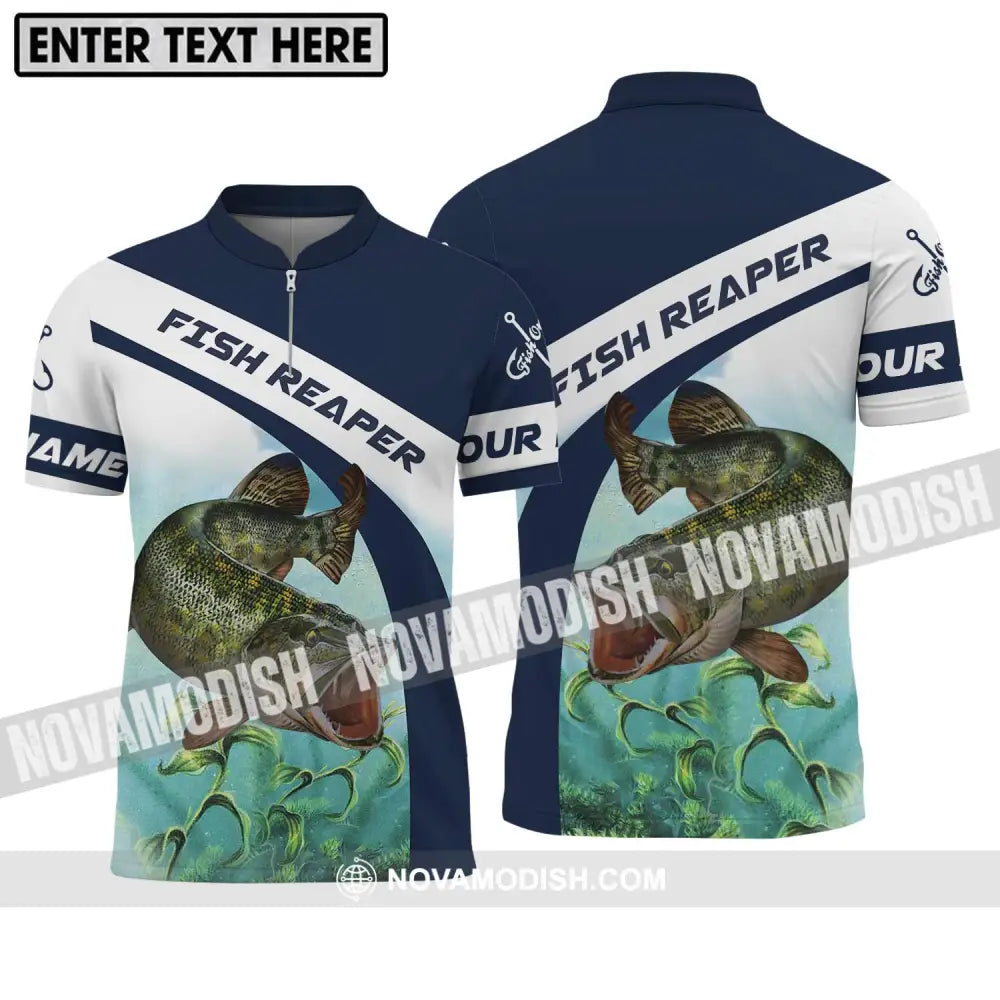 Unisex Shirt - Custom Name Fishing Lover Shirt Fish Reaper Zipper Polo Shirt / S T-shirt