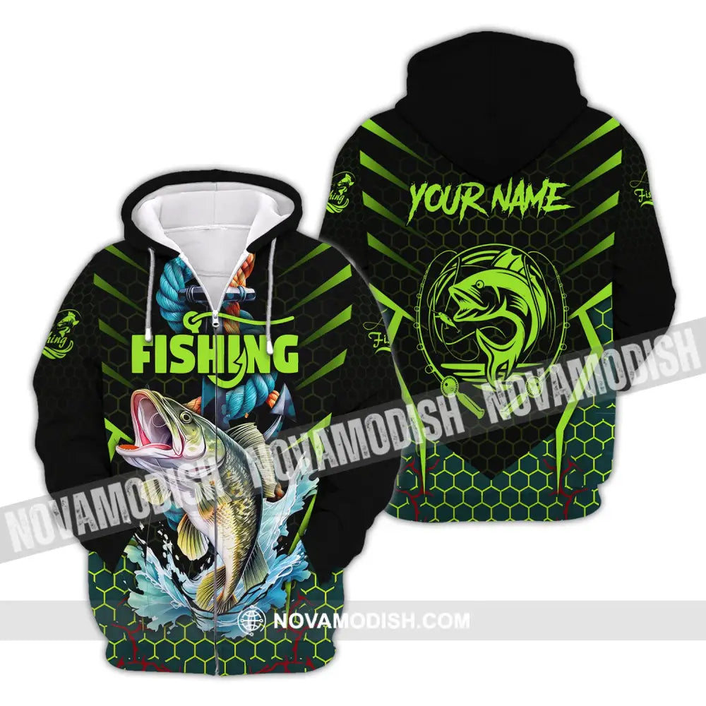 Unisex Shirt Custom Name Fishing Lover Hoodie Polo Long Sleeve Zipper / S T-Shirt