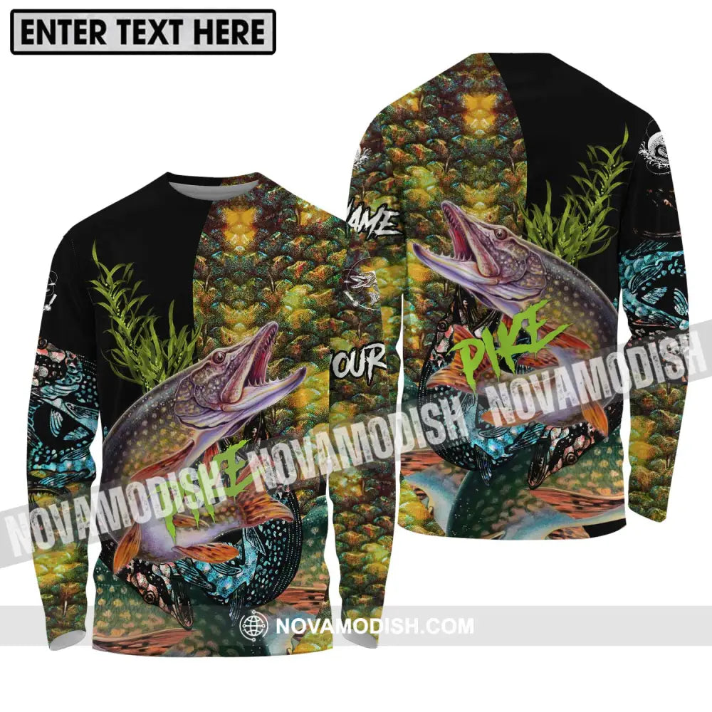 Unisex Shirt - Custom Name Fishing Lover Shirt Pike Long Sleeve Shirt / S T-shirt