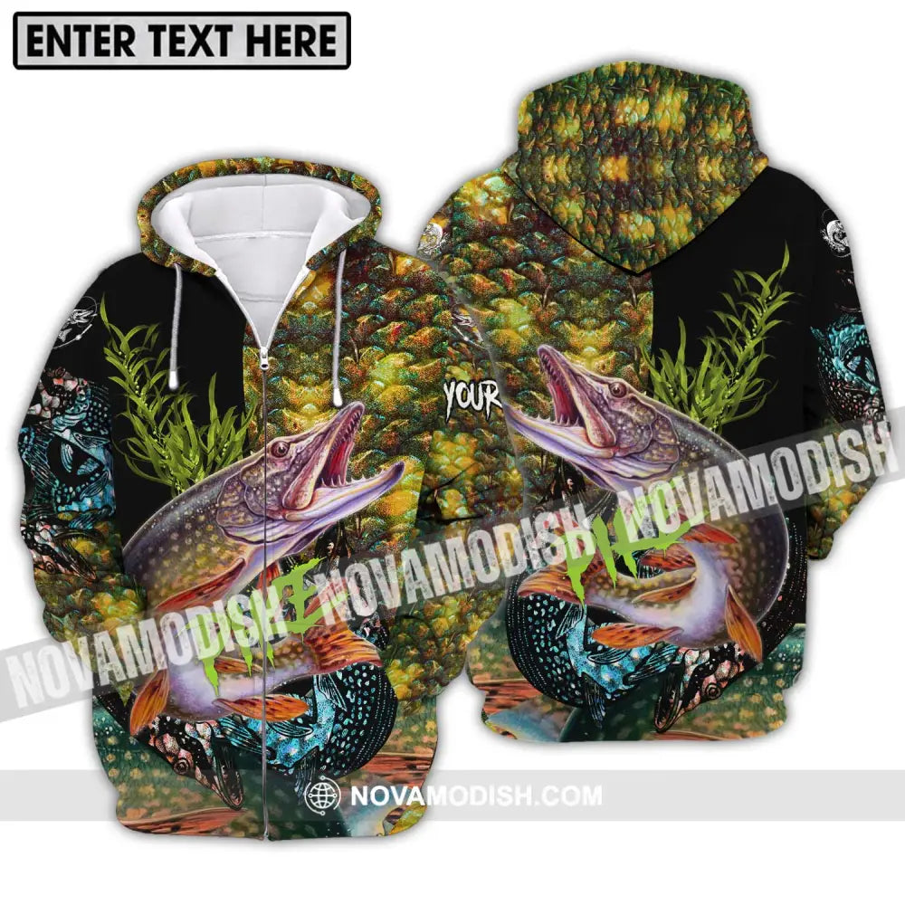 Unisex Shirt - Custom Name Fishing Lover Shirt Pike Zipper Hoodie / S T-shirt