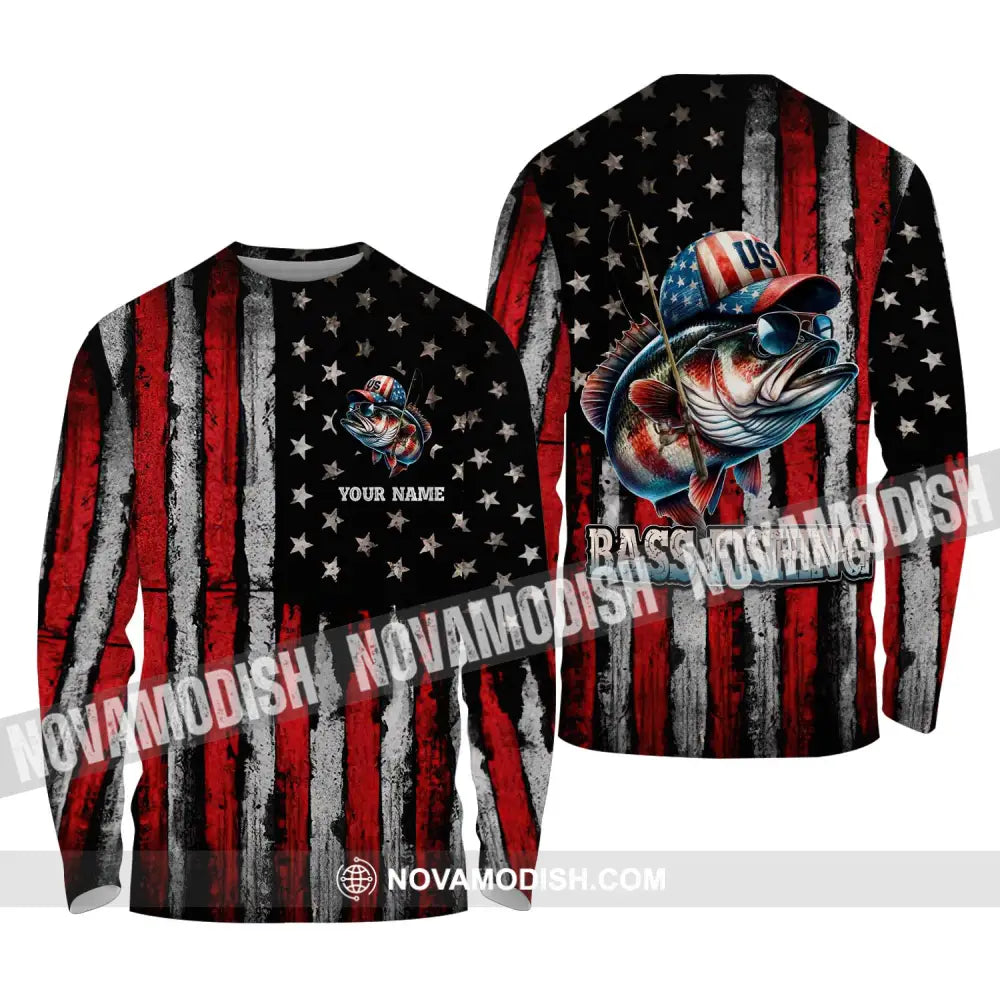 Unisex Shirt - Custom Name Fishing Lover Shirt US Bass Fishing Long Sleeve Shirt / S T-shirt