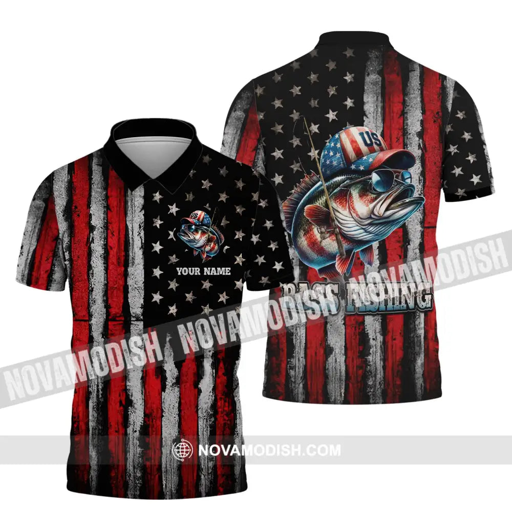 Unisex Shirt - Custom Name Fishing Lover Shirt US Bass Fishing Polo Shirt / S T-shirt