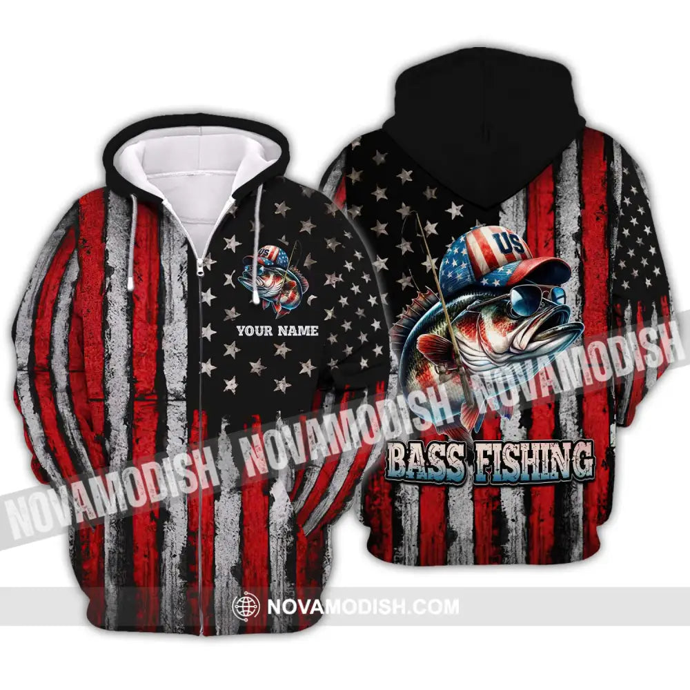 Unisex Shirt - Custom Name Fishing Lover Shirt US Bass Fishing Zipper Hoodie / S T-shirt