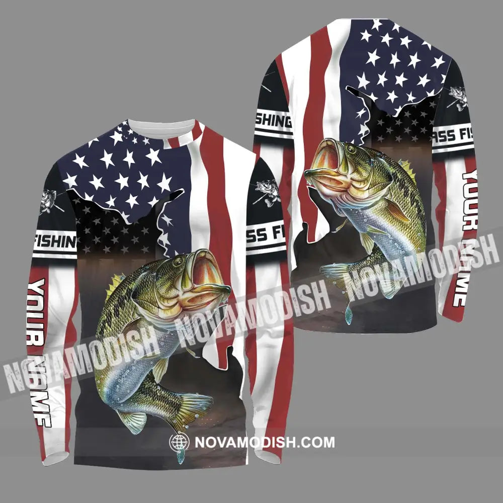 Unisex Shirt - Custom Name Fishing Lover Shirt US Flag Long Sleeve Shirt / S T-shirt