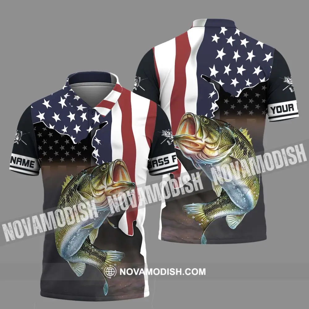 Unisex Shirt - Custom Name Fishing Lover Shirt US Flag Polo Shirt / S T-shirt