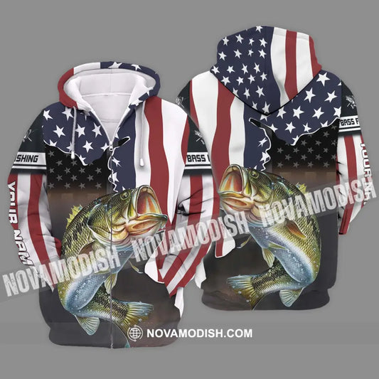 Unisex Shirt - Custom Name Fishing Lover Shirt US Flag Zipper Hoodie / S T-shirt
