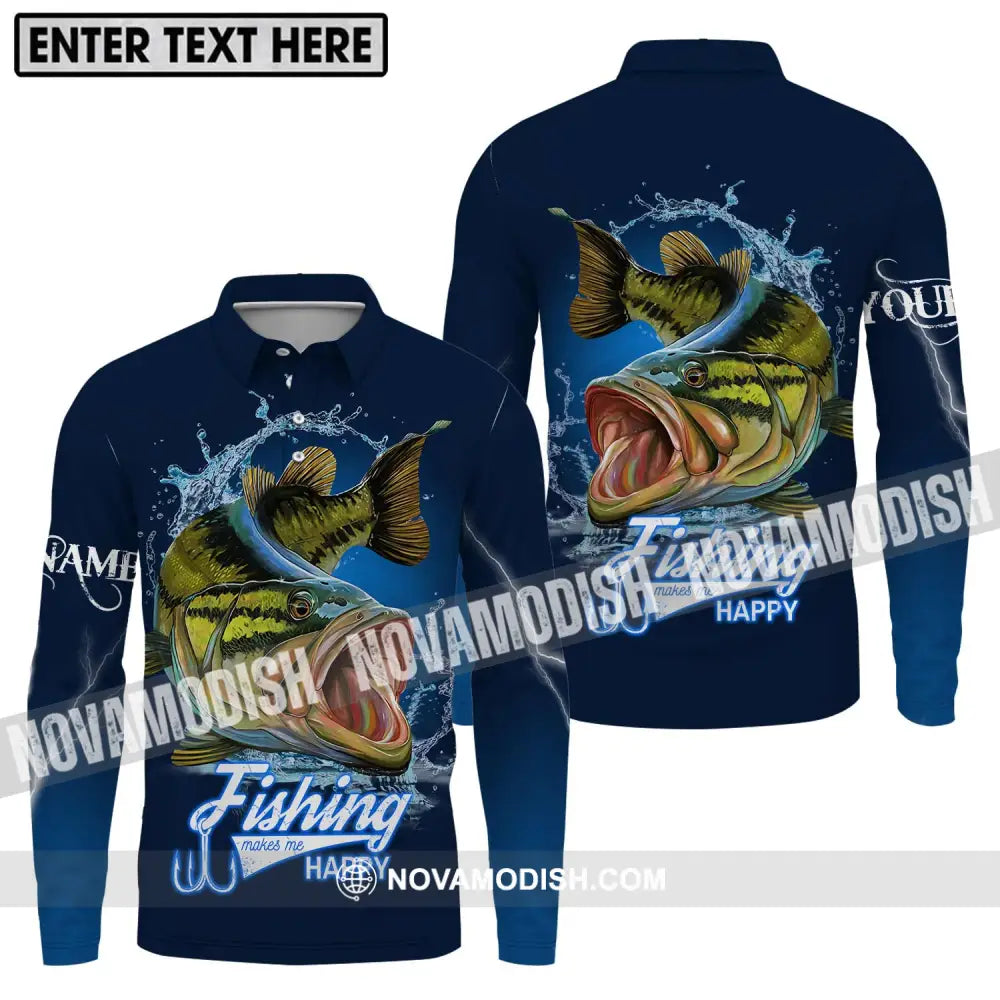 Unisex Shirt - Custom Name Fishing Make Me Happy Shirt Long Sleeve Polo / S T-shirt