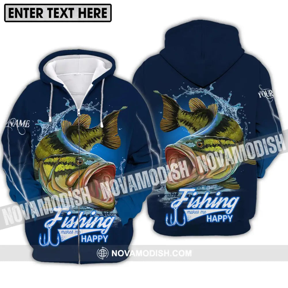Unisex Shirt - Custom Name Fishing Make Me Happy Shirt Zipper Hoodie / S T-shirt