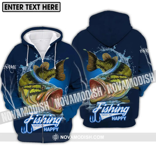 Unisex Shirt - Custom Name Fishing Make Me Happy Shirt Zipper Hoodie / S T-shirt