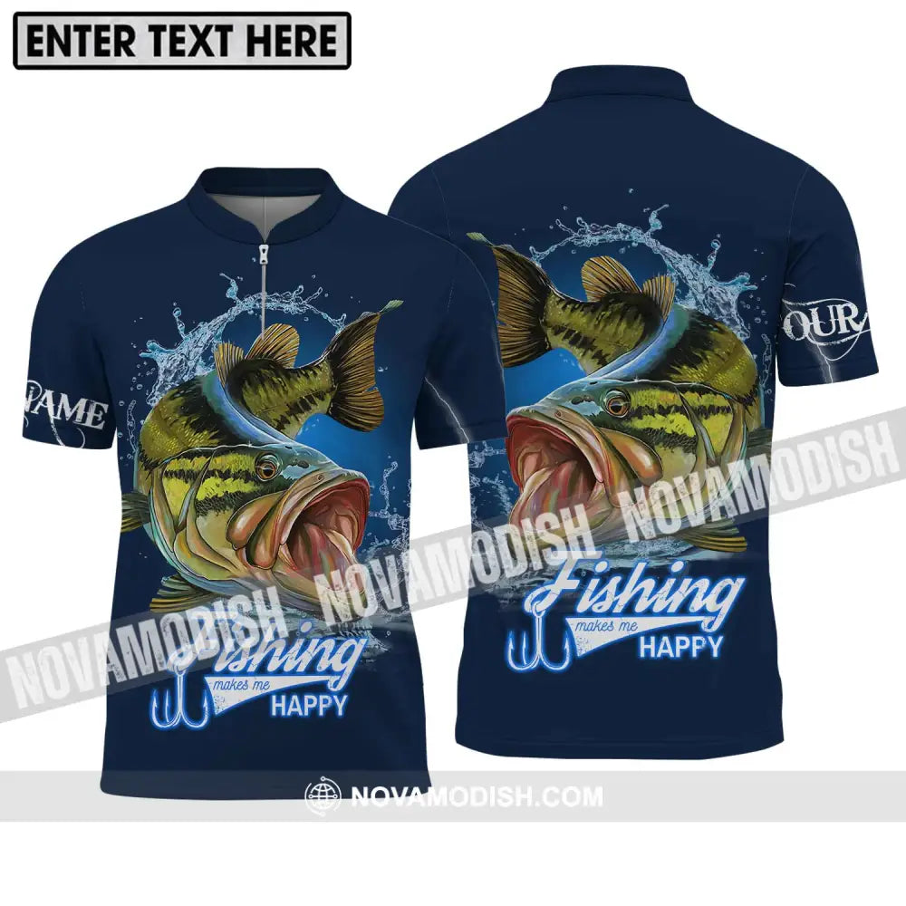 Unisex Shirt - Custom Name Fishing Make Me Happy Shirt Zipper Polo Shirt / S T-shirt