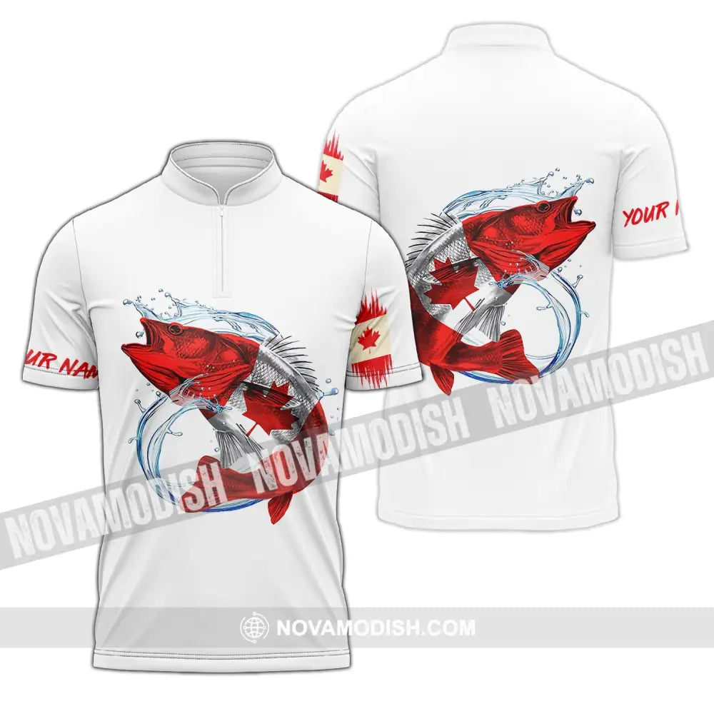 Unisex Shirt - Custom Name Fishing On Fishing Shirt Canada Zipper Polo Shirt / S T-shirt