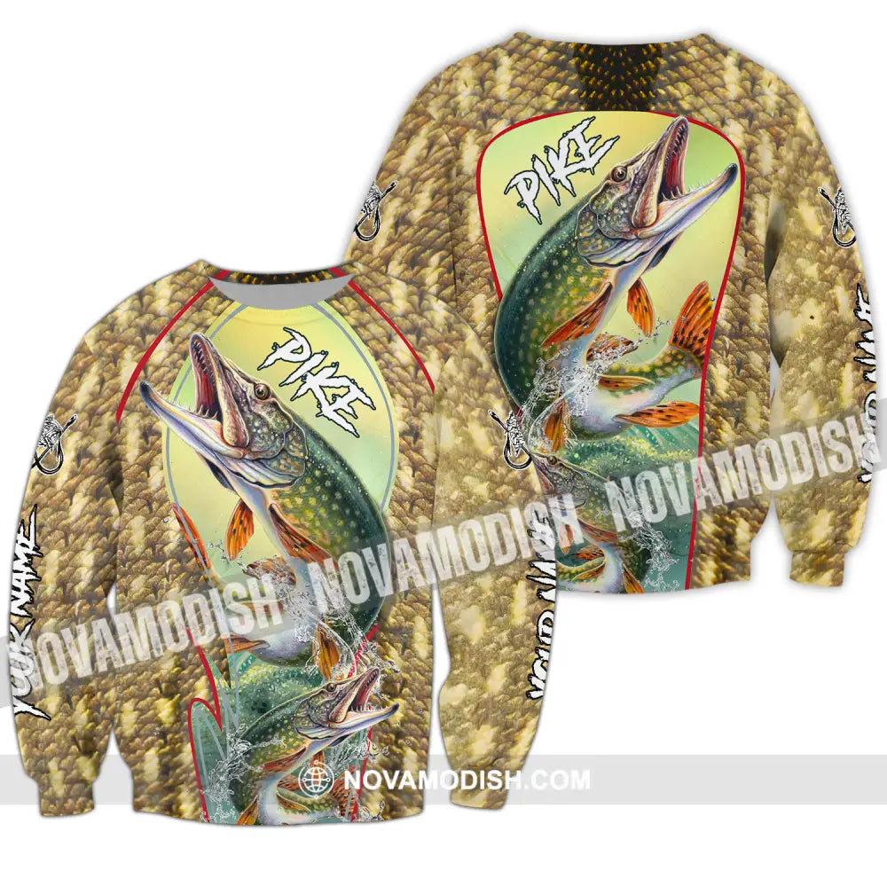 Unisex Shirt - Custom Name Fishing Shirt Pike Fish Long Sleeve / S T-shirt