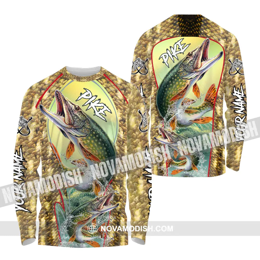 Unisex Shirt - Custom Name Fishing Shirt Pike Fish Long Sleeve Shirt / S T-shirt
