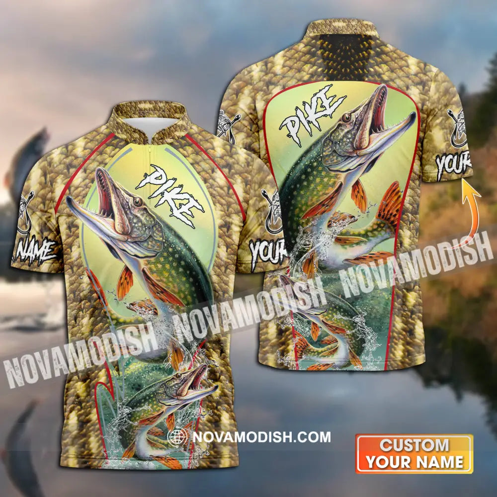 Unisex Shirt - Custom Name Fishing Shirt Pike Fish T-shirt
