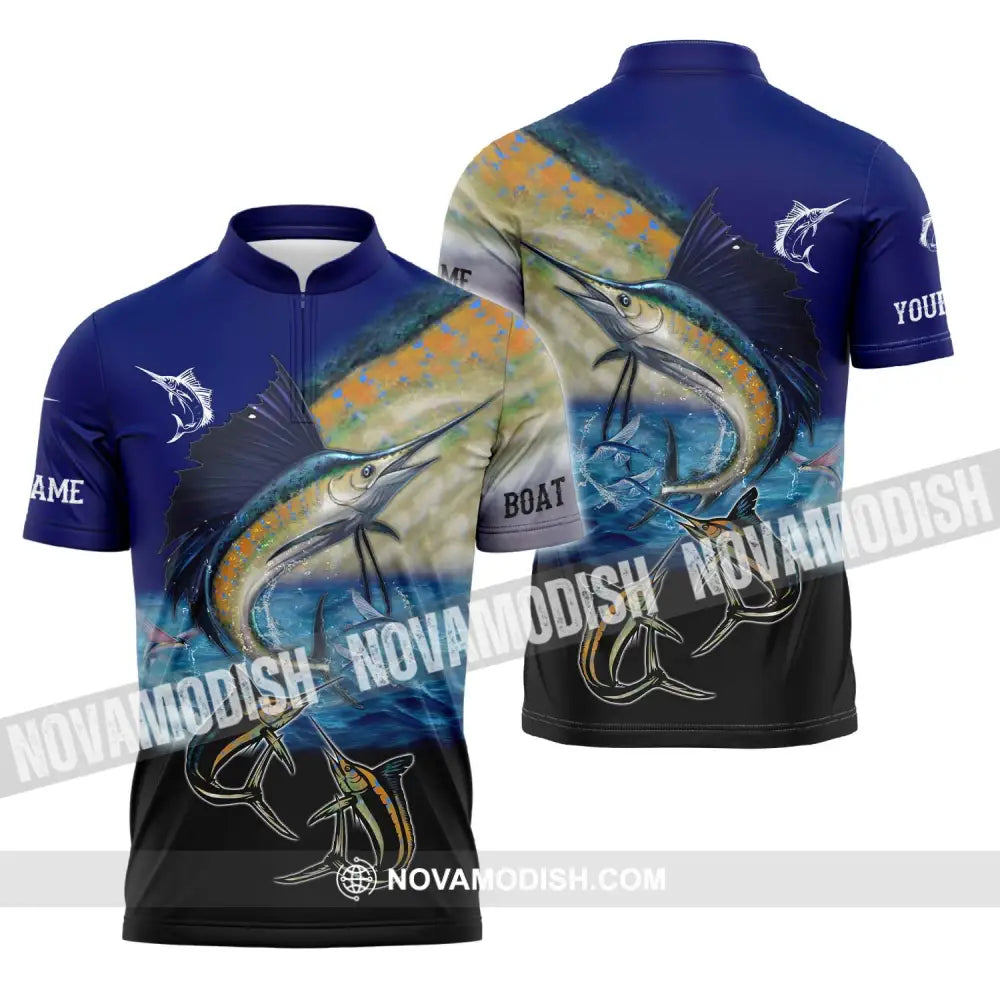 Unisex Shirt - Custom Name Fishing Shirt Swordfish Zipper Polo Shirt / S T-shirt