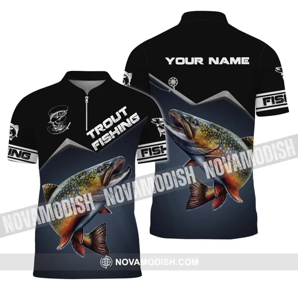 Unisex Shirt - Custom Name Fishing Shirt Trout Fishing Zipper Polo Shirt / S T-shirt