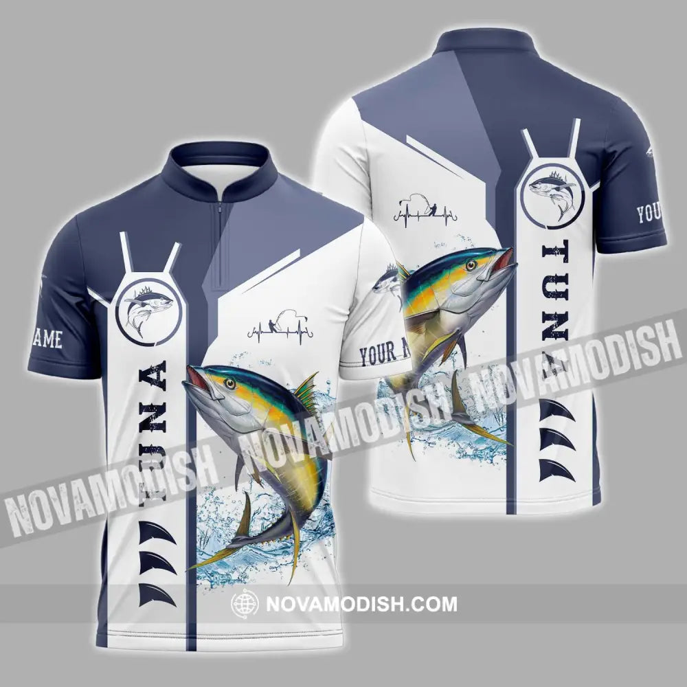 Unisex Shirt - Custom Name Fishing Shirt Tuna Fishing Zipper Polo Shirt / S T-shirt