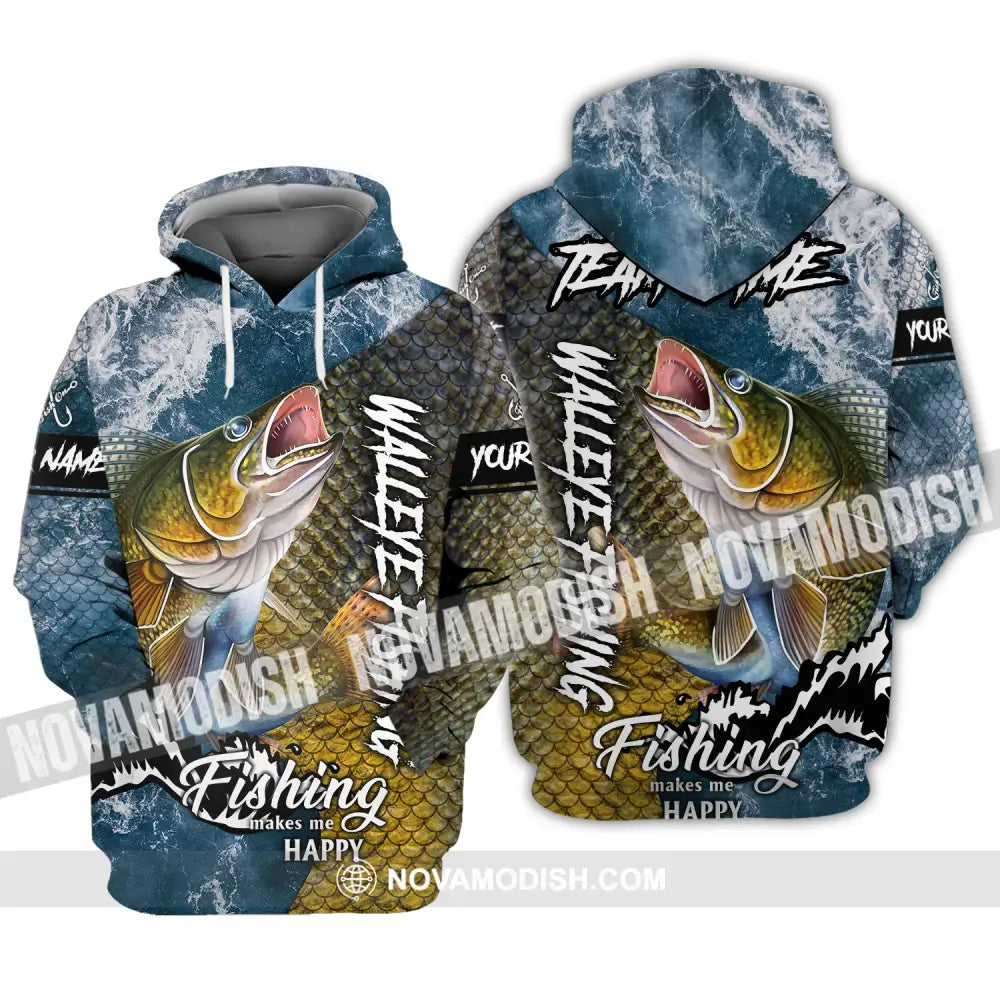 Unisex Shirt - Custom Name Fishing Shirt Walleye Fish Hoodie / S T-shirt