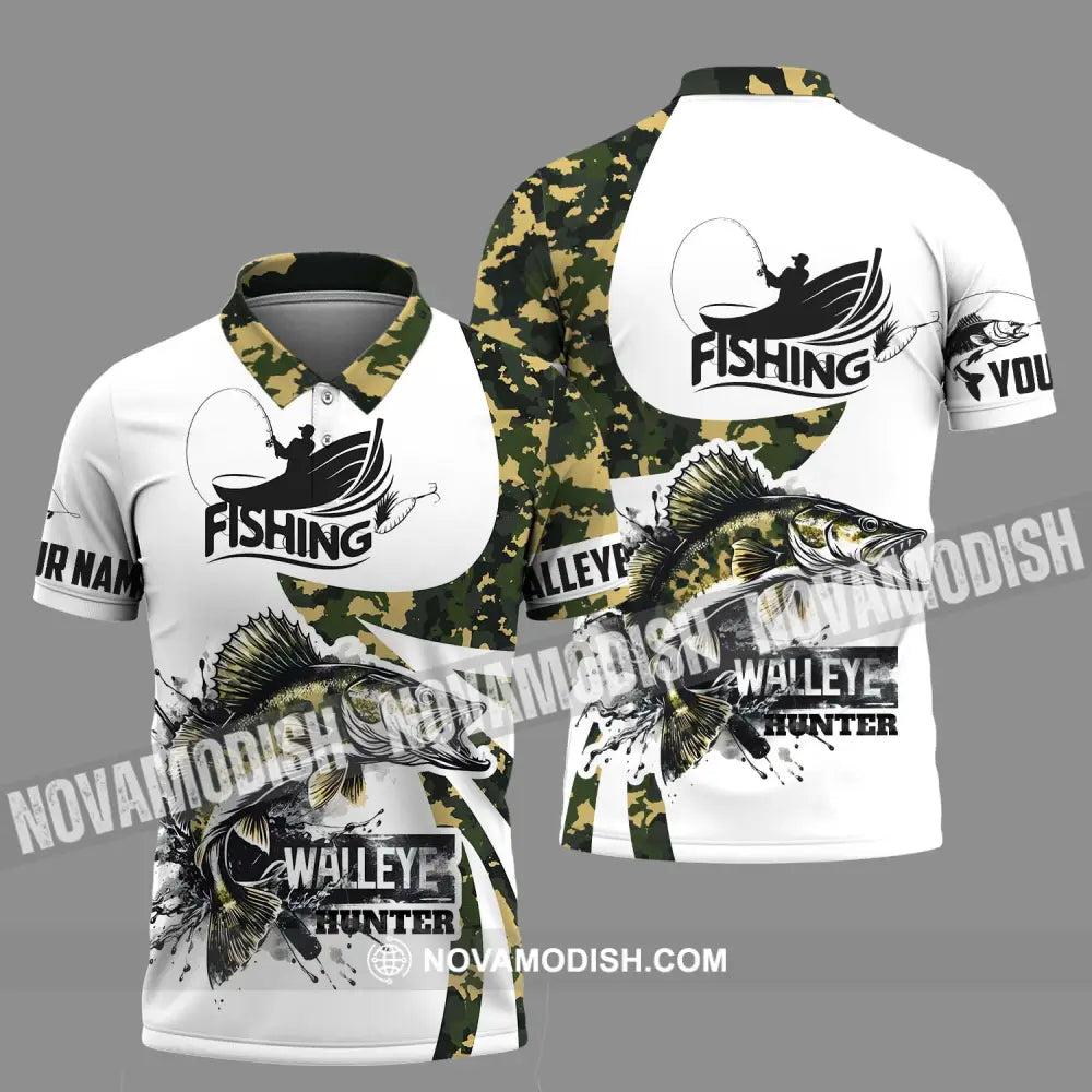 Unisex Shirt - Custom Name Fishing Shirt Walleye Fish Hunter Polo Shirt / S T-shirt